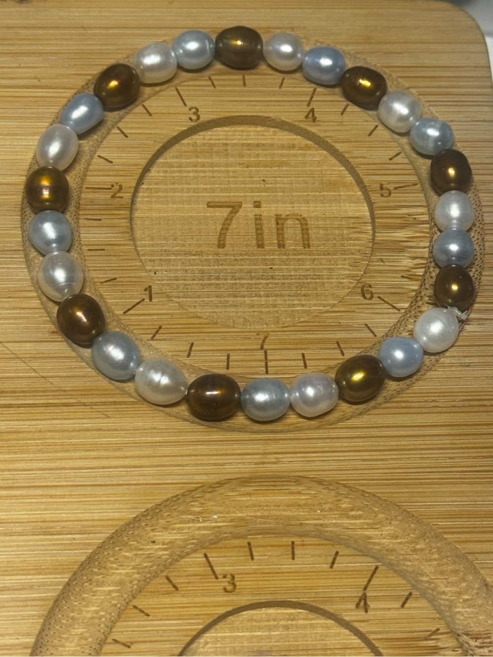 Blue Whit and Brown Pearl Stretch Bracelet